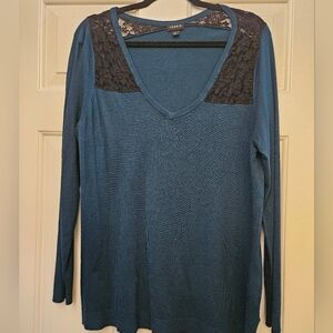 Torrid Black Teal Lace Inset Sweater
